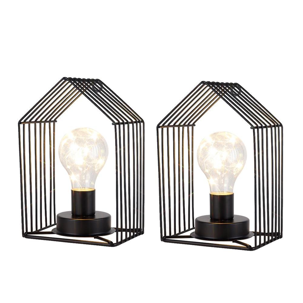 Set of Two 7" Black Novelty Battery Powered Desk Lamps With Cage Shades