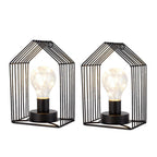 Set of Two 7" Black Novelty Battery Powered Desk Lamps With Cage Shades
