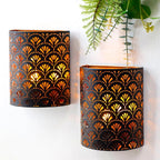 Set of Two 8" Bronze Geometric Desk Lamps With Cylinder Shades