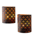 Set of Two 8" Bronze Geometric Desk Lamps With Cylinder Shades