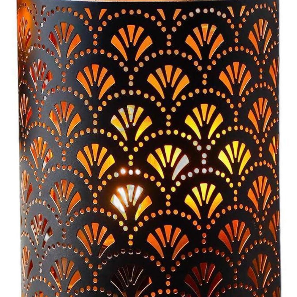 Set of Two 8" Bronze Geometric Desk Lamps With Cylinder Shades