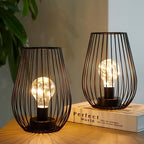 Set of Two 7" Black Metal Pierced Battery Powered Desk Lamps