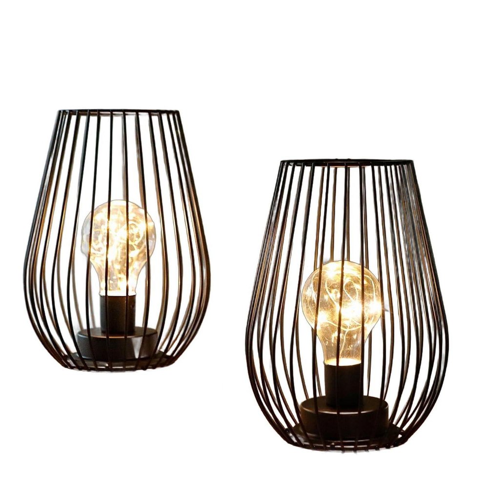 Set of Two 7" Black Metal Pierced Battery Powered Desk Lamps