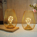 Set of Two 8" Gold Pierced Battery Powered Desk Lamps