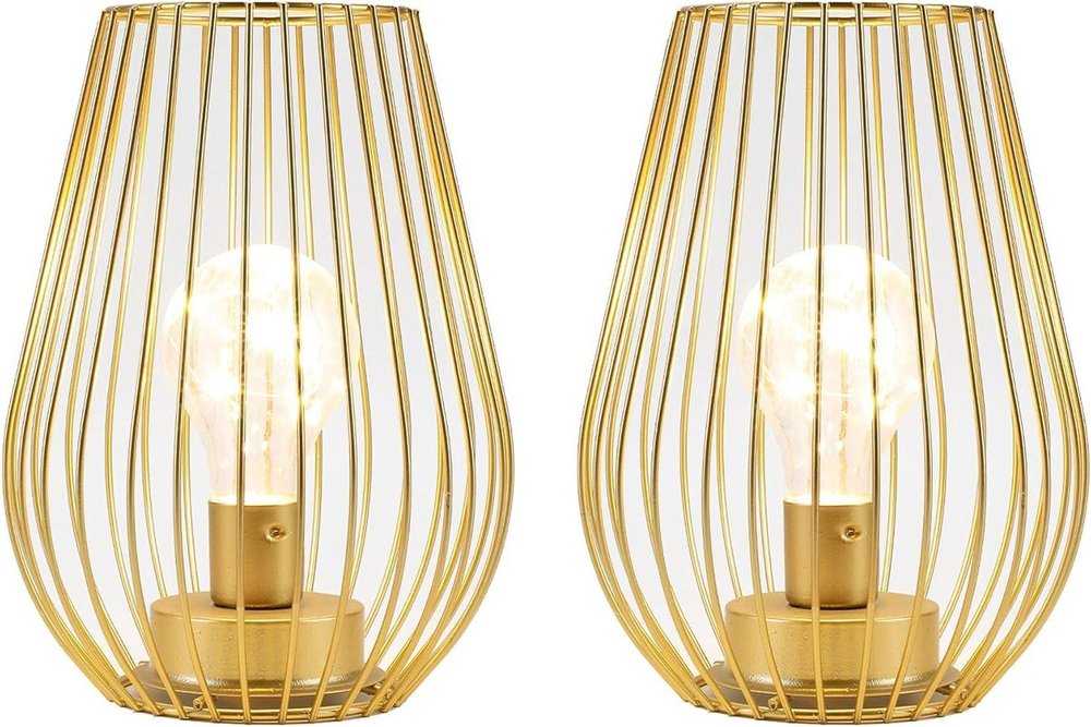 Set of Two 8" Gold Pierced Battery Powered Desk Lamps