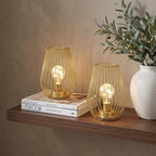 Set of Two 8" Gold Pierced Battery Powered Desk Lamps