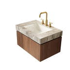 30" Brown Wood Floating Single Door Bathroom Vanity With White Sink
