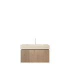 30" Brown Wood Floating Single Door Bathroom Vanity With White Sink