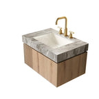30" Brown Wood Floating Single Door Bathroom Vanity With White Sink