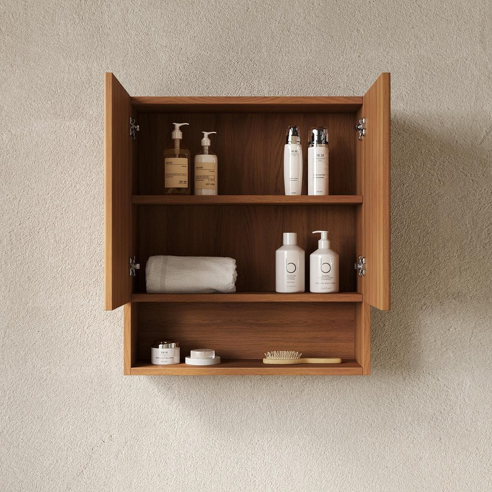 26" Brown Wood Floating Double Door Bathroom Vanity