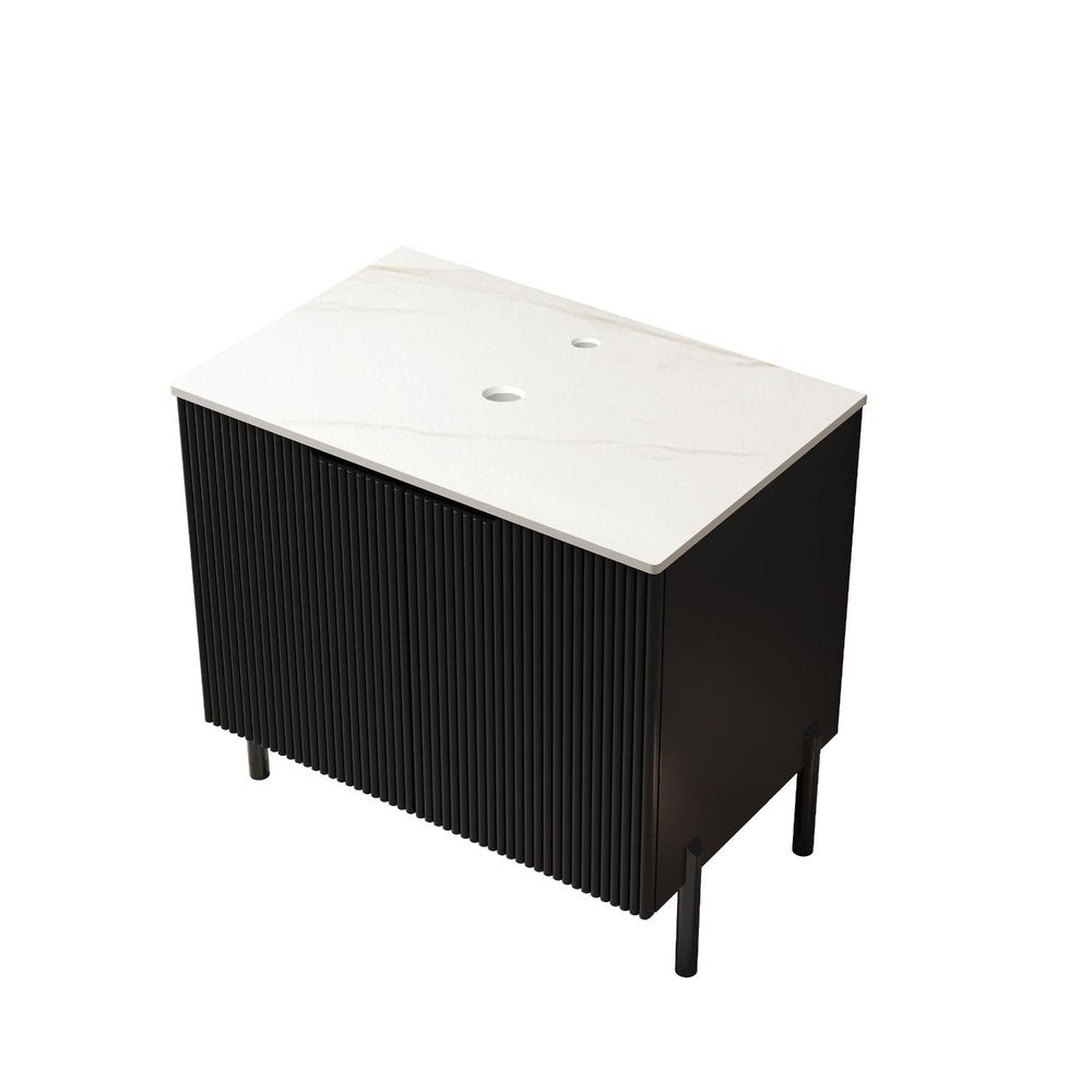 30" Black Wood Freestanding Double Door Bathroom Vanity