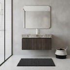 36" Brown Wood Floating Single Door Bathroom Vanity With White Sink