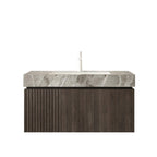 36" Brown Wood Floating Single Door Bathroom Vanity With White Sink