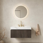 36" Black Wood Floating Single Door Bathroom Vanity With White Sink