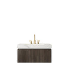 36" Black Wood Floating Single Door Bathroom Vanity With White Sink