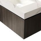 36" Black Wood Floating Single Door Bathroom Vanity With White Sink