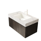 36" Brown Wood Floating Single Door Bathroom Vanity With White Sink