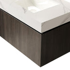 36" Brown Wood Floating Single Door Bathroom Vanity With White Sink