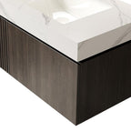 36" Brown Wood Floating Single Door Bathroom Vanity With White Sink
