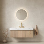48" Brown Wood Floating Single Door Bathroom Vanity With White Sink