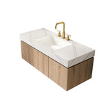 48" Brown Wood Floating Single Door Bathroom Vanity With White Sink