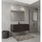 35" Brown Wood Floating Single Door Bathroom Vanity