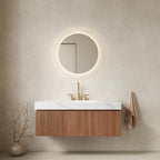 48" Brown Wood Floating Double Door Bathroom Vanity With White Sink