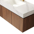 48" Brown Wood Floating Double Door Bathroom Vanity With White Sink