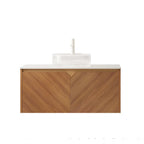 36" Brown Wood Floating Double Door Bathroom Vanity With White Sink