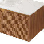 36" Brown Wood Floating Double Door Bathroom Vanity With White Sink