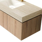 48" Brown Wood Floating Double Door Bathroom Vanity With White Sink