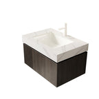 30" Brown Wood Floating Single Door Bathroom Vanity With White Sink