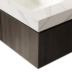 30" Brown Wood Floating Single Door Bathroom Vanity With White Sink