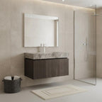 30" Black Wood Floating Single Door Bathroom Vanity With White Sink