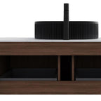 48" Brown Wood Floating Bathroom Vanity With Black Sink And Two Drawers