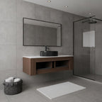 48" Brown Wood Floating Bathroom Vanity With Black Sink And Two Drawers