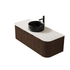 48" Brown Wood Floating Bathroom Vanity With Black Sink And Two Drawers