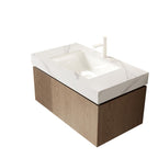 36" Brown Wood Floating Single Door Bathroom Vanity With White Sink