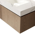 36" Brown Wood Floating Single Door Bathroom Vanity With White Sink