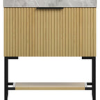 30" Brown Wood Freestanding Bathroom Vanity With White Sink