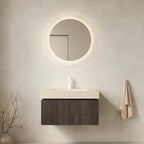 30" Black Wood Floating Bathroom Vanity With White Sink