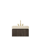 30" Black Wood Floating Single Door Bathroom Vanity With White Sink