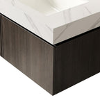 30" Black Wood Floating Single Door Bathroom Vanity With White Sink