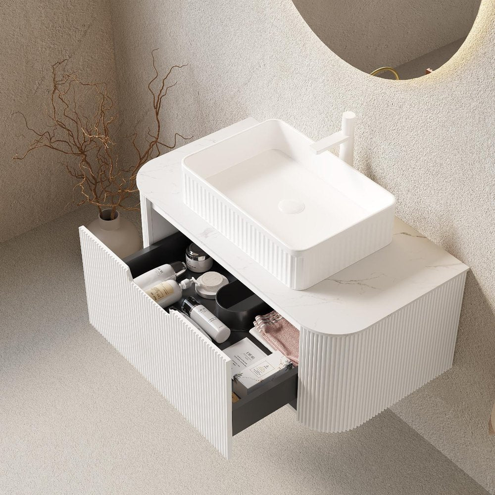 36" White Wood Floating Bathroom Vanity With Sink