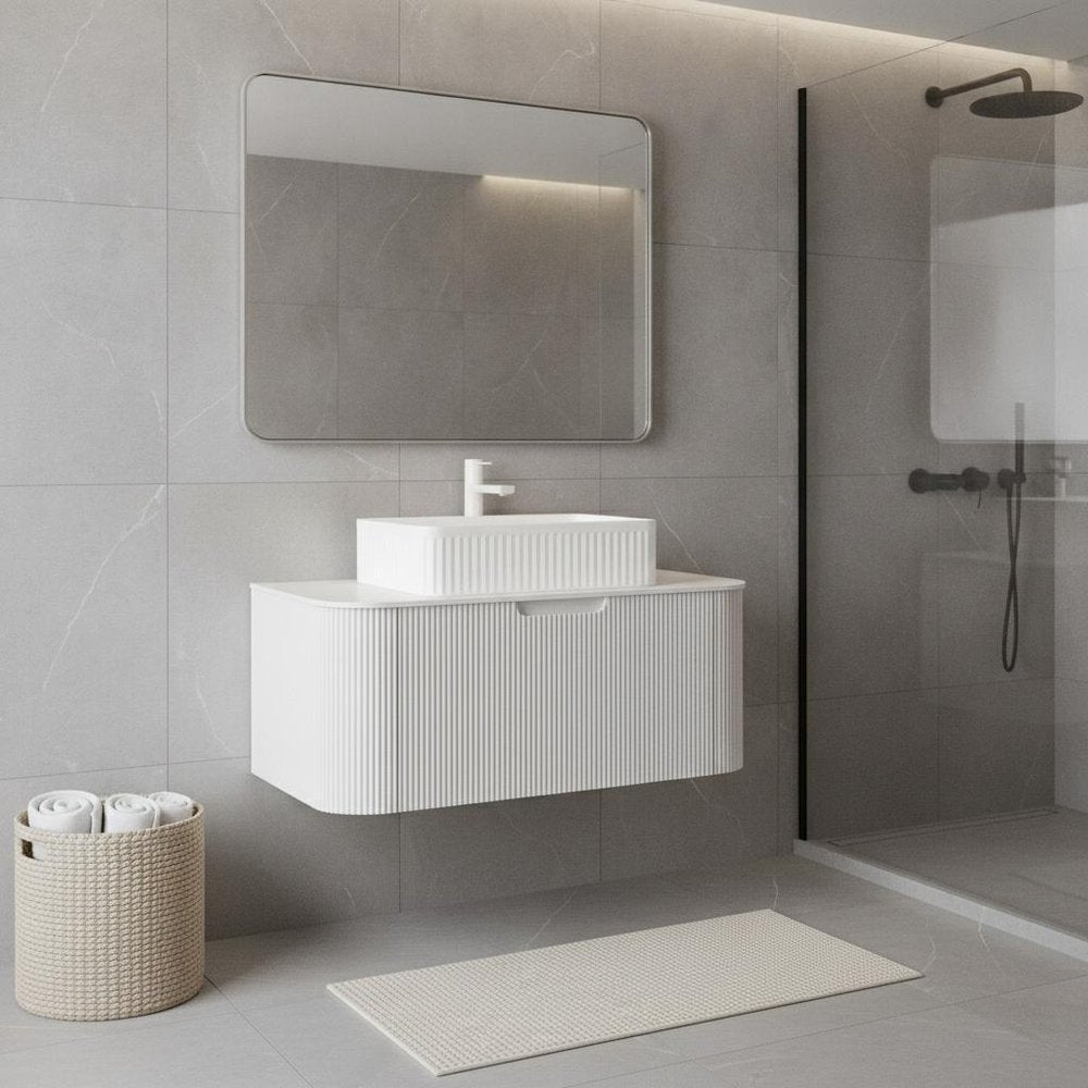 36" White Wood Floating Bathroom Vanity With Sink