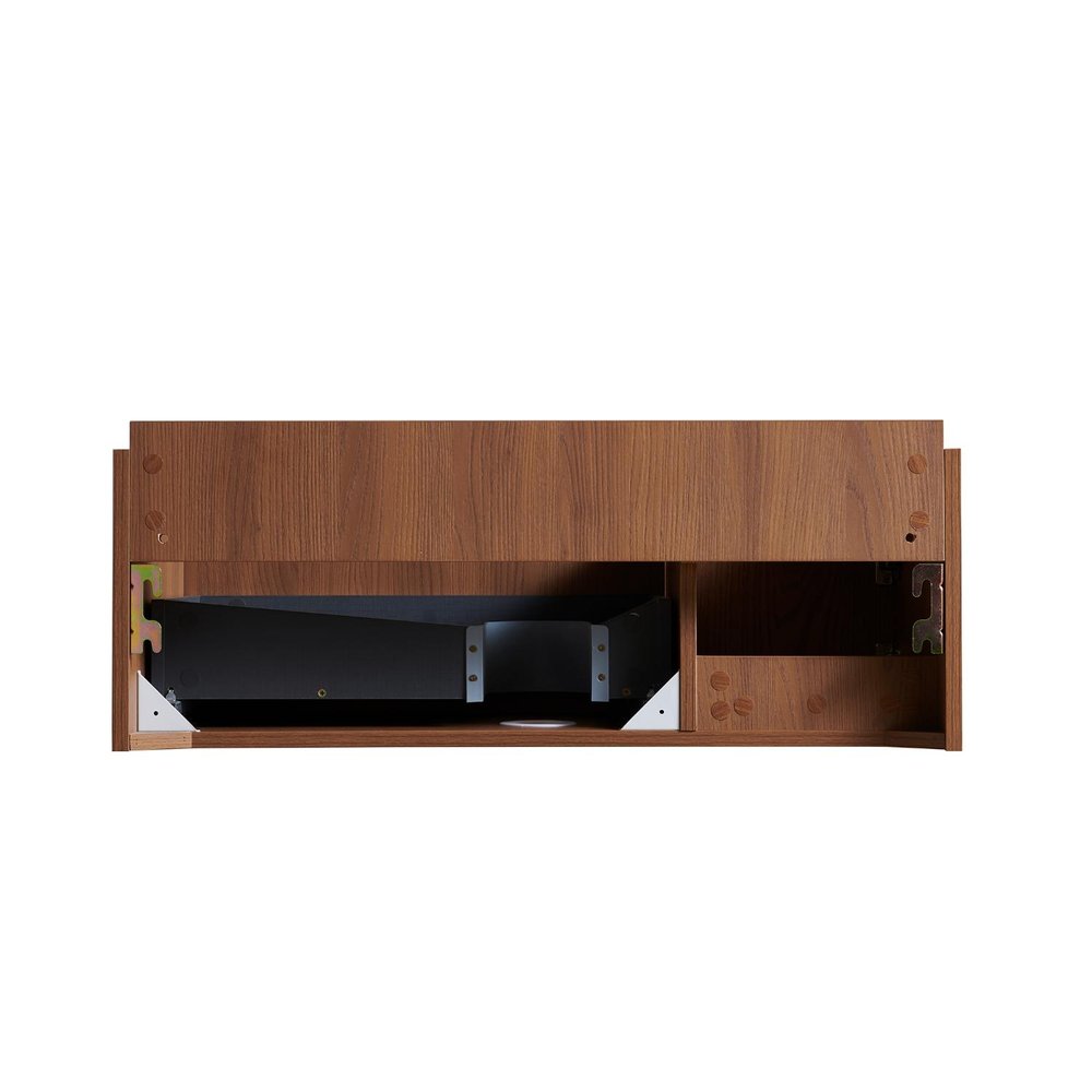 35" Brown Wood Floating Single Door Bathroom Vanity