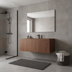 35" Brown Wood Floating Single Door Bathroom Vanity