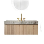 48" Brown Wood Floating Double Door Bathroom Vanity With White Sink