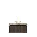36" Black Wood Floating Single Door Bathroom Vanity With White Sink