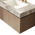 36" Brown Wood Floating Single Door Bathroom Vanity With White Sink